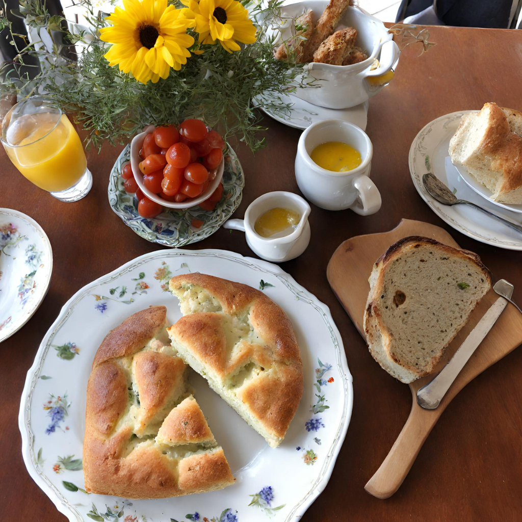 Colazione con focaccia e cappuccino